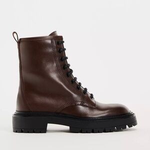 Zara Women's Lace Up Leather Combat Ankle Boots